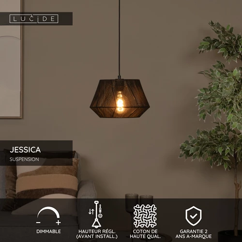 Lucide JESSICA - Suspension - Ø 30 cm - 1xE27 - Noir - USP